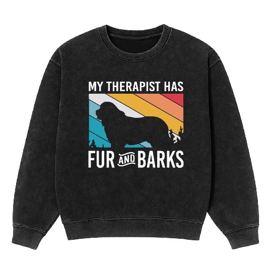 My Therapist Has Fur And Barks Retro Therapy Dog Mineral Wash Sweatshirts