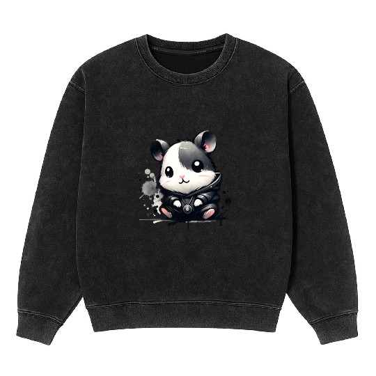 Charcoal Hip Hop Hamster Mineral Wash Sweatshirts