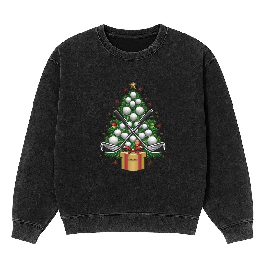 Golf Equipment Christmas Tree Christmas Golf Mineral Wash Sweatshirts