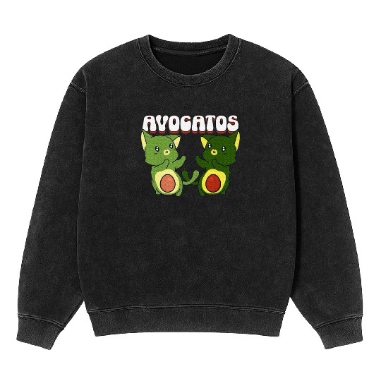 Avogato Avocado Cat Vegan Avocado Cat Animal Lover Mineral Wash Sweatshirts