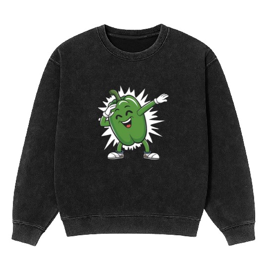 Green Bell Pepper Dabbing Mineral Wash Sweatshirts