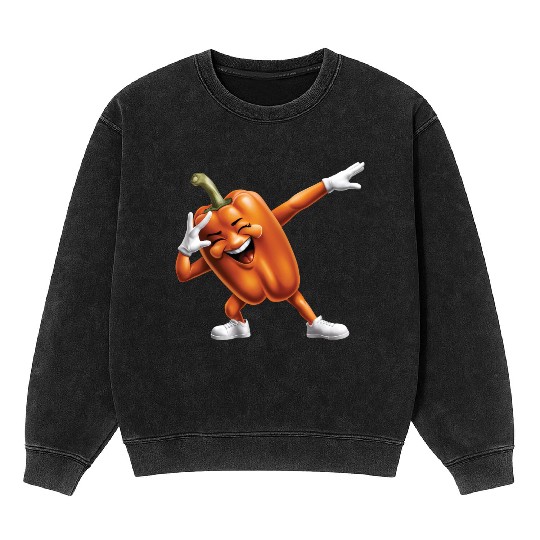 Orange Bell Pepper Dabbing Realistic Mineral Wash Sweatshirts