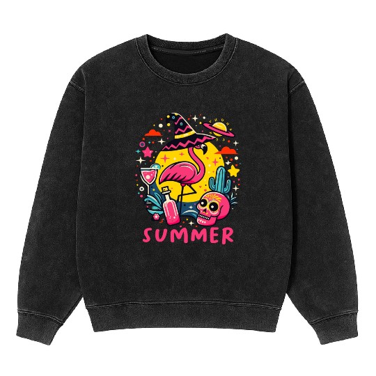 Paradise Tropical Flamingo Summer Mineral Wash Sweatshirts