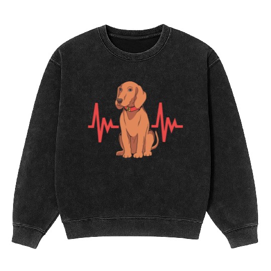 Dog Lover Heartbeat Redbone Coonhound Dog Mineral Wash Sweatshirts