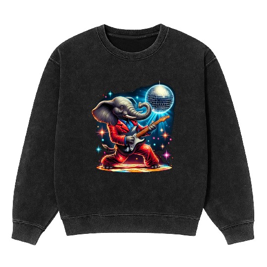 Disco Ball Guitar Elephant Mineral Wash Sweatshirts