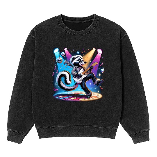 Disco Ball Guitar Skunk Mineral Wash Sweatshirts