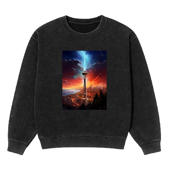 Space Needle Light Mineral Wash Sweatshirts
