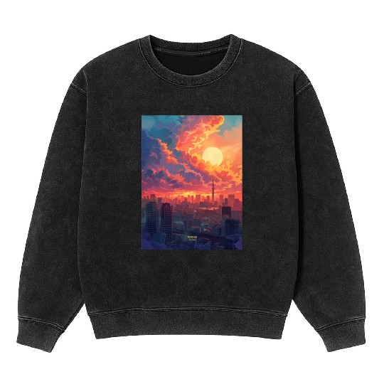 Beautiful Sunset in Tokyo City Japan Mineral Wash Sweatshirts