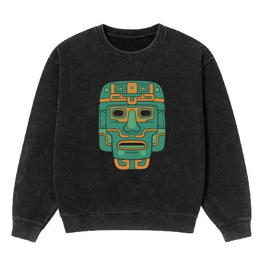 Aztec God Ancient Mythology Huitzilopochtli Mask Mineral Wash Sweatshirts