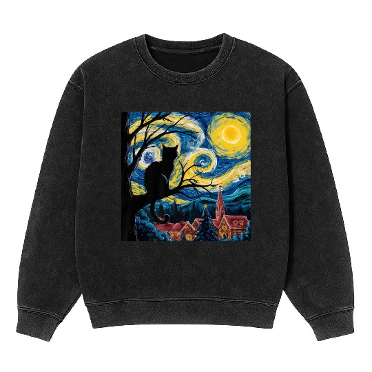 Starry Night Cat Art Premium Mineral Wash Sweatshirts