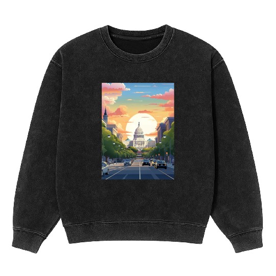 Sunset in US Capitol Washington DC Mineral Wash Sweatshirts