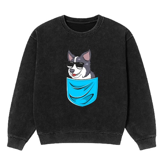 Funny Dog Border Collie Wearing Sunglasses Mineral Wash Sweatshirts