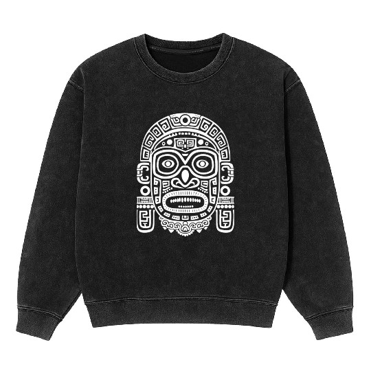 Maya God Mayan Mythology Ek Chuah Intricate Mask Mineral Wash Sweatshirts