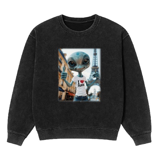 A Alien in Paris. I love Paris Mineral Wash Sweatshirts