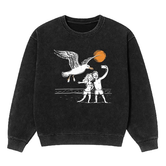 Seagull Surprise: The Ultimate Beach Photobomb Mineral Wash Sweatshirts