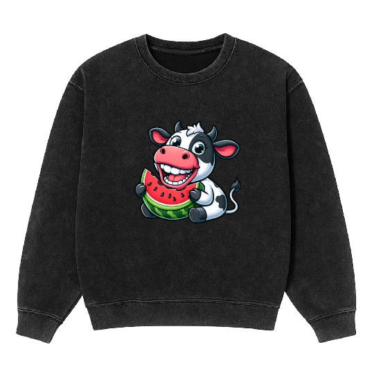 Funny cow bull steer watermelon summer fruit Mineral Wash Sweatshirts