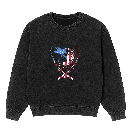 4th Of July US Flag Fishing Fisherman Trout Fish Mineral Wash Sweatshirts