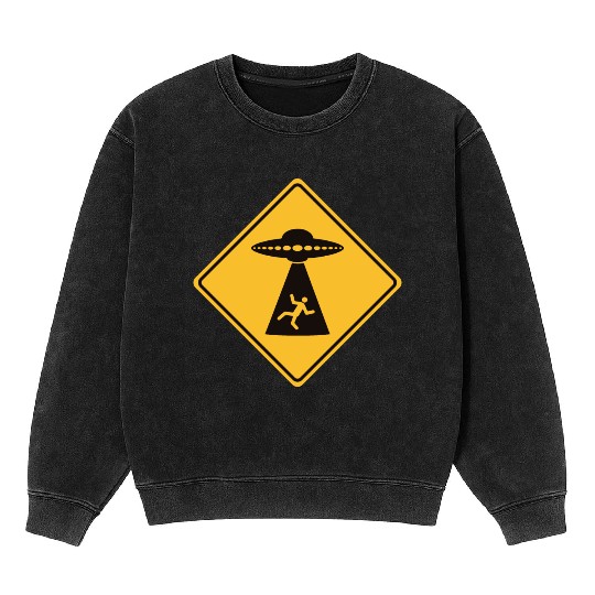 Alien Abduction Funny Road Sign Mineral Wash Sweatshirts