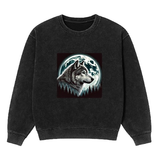 Nature Moon Alpha Cute Wolf Moon nature Mineral Wash Sweatshirts