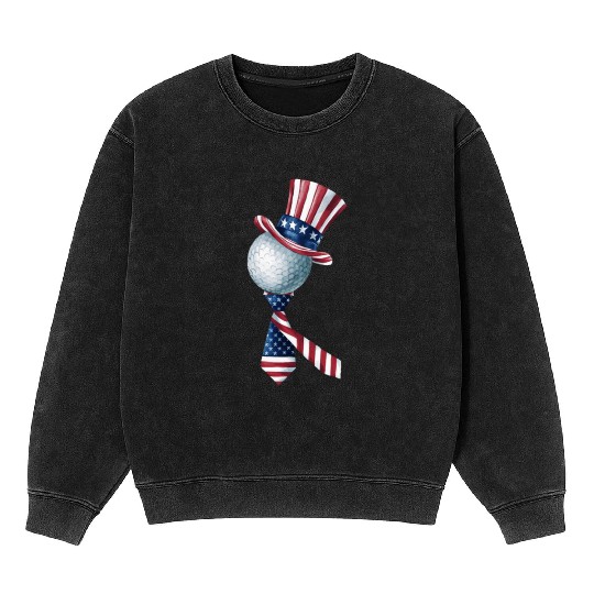 Patriotic Golf Ball with USA Flag Hat and Bow Tie Mineral Wash Sweatshirts