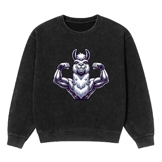 Strong llama alpaca workout fitness bodybuilder Mineral Wash Sweatshirts