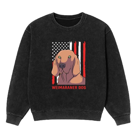 US Flag 4th Of July Patriotic Dog Weimaraner Lover Mineral Wash Sweatshirts