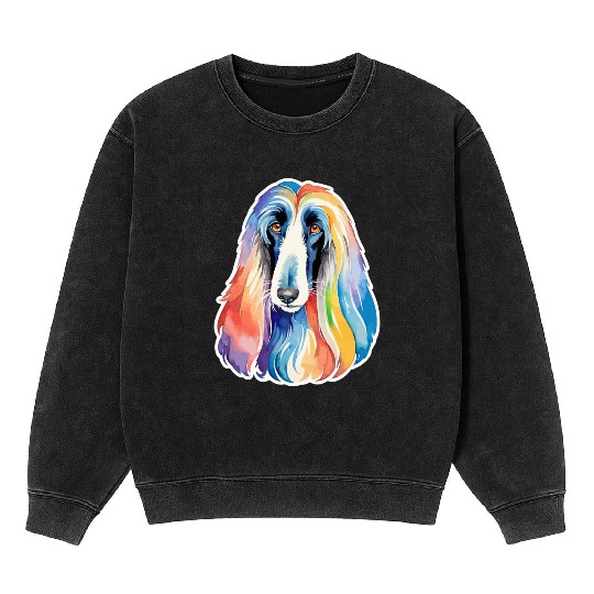 Afghan Hound Dog Watercolor Mineral Wash Sweatshirts