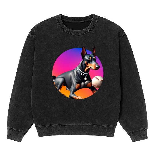 Doberman baseball player Mineral Wash Sweatshirts