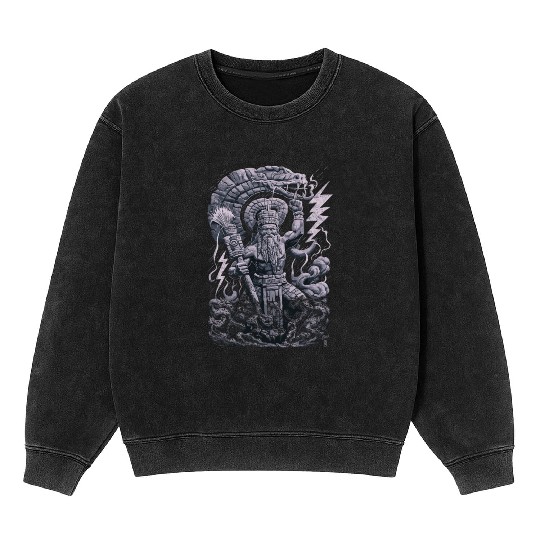 Maya God Mayan Mythology Chaac with Lightning and Mineral Wash Sweatshirts