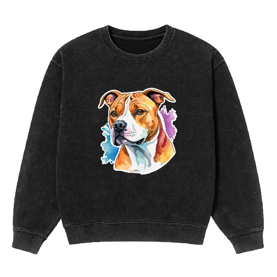 American Staffordshire Terrier Watercolor Mineral Wash Sweatshirts