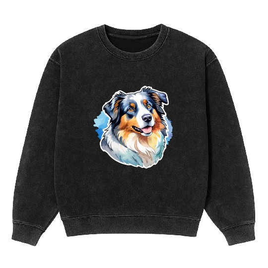 Australian Shepherd Watercolor Mineral Wash Sweatshirts