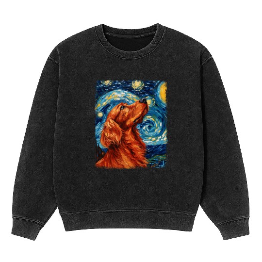 Irish Setter Dog Starry Night Painting Mineral Wash Sweatshirts