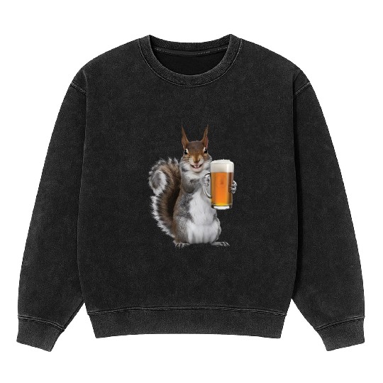 Squirrel Drinking Beer Realistic Mineral Wash Sweatshirts