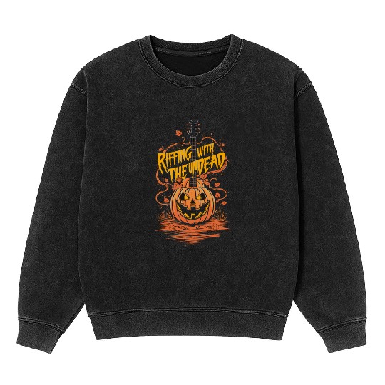 musical pumpkin autumn vibes spooky guitar autumn Mineral Wash Sweatshirts