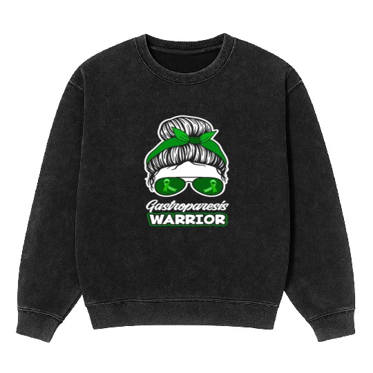 Messy Bun Warrior Gastroparesis Awareness Mineral Wash Sweatshirts
