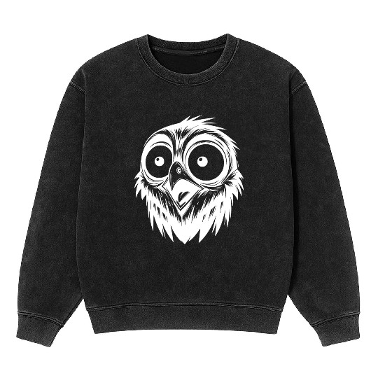 Scared Horror Bird Drawing Mineral Wash Sweatshirts