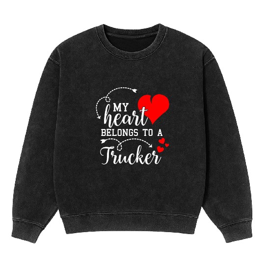 I Love My Trucker Husband Wife Gifts Valentines Mineral Wash Sweatshirts