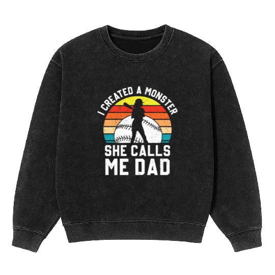 Calls Me Softball Dad Funny Daddy Father's Day Mineral Wash Sweatshirts