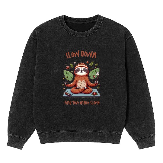 Meditating Sloth Mineral Wash Sweatshirts