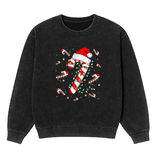 Candy Cane Lights Christmas Mineral Wash Sweatshirts