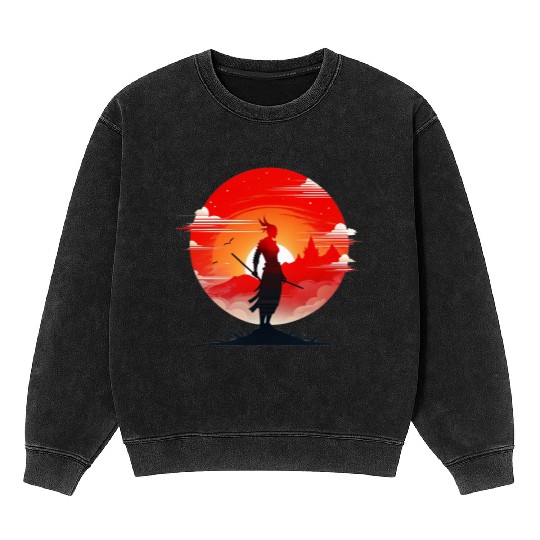 Illustration of a powerful and serene samurai Mineral Wash Sweatshirts