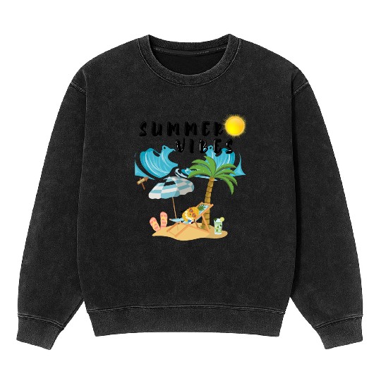 Summer Vibes Beach Scene Mineral Wash Sweatshirts