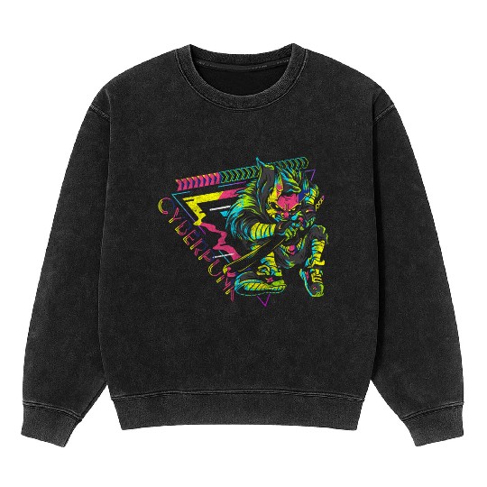 Cyberpunk Cosplay Synthwave Gaming Mineral Wash Sweatshirts