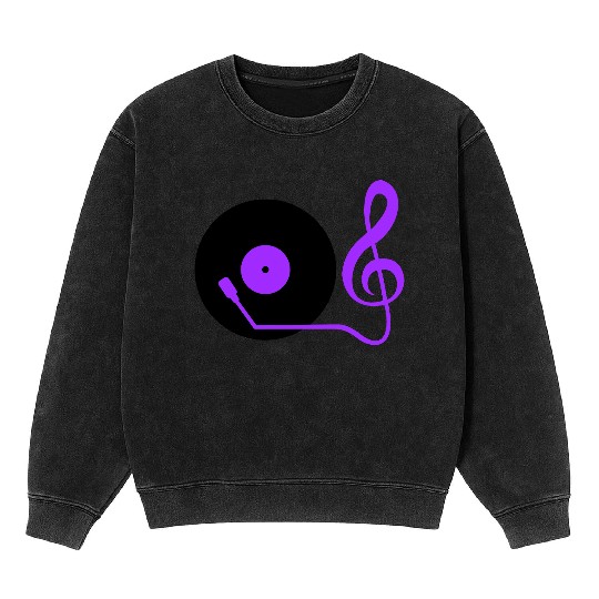Music Clef Note Record Plate Vinyl DJ Party Treble Mineral Wash Sweatshirts
