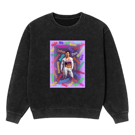 Multi language gym design Mineral Wash Sweatshirts