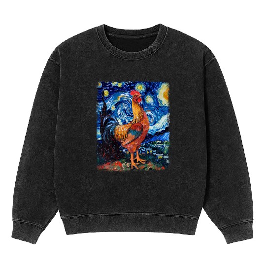 Chicken Farm Farmer Farming Starry Night Painting Mineral Wash Sweatshirts