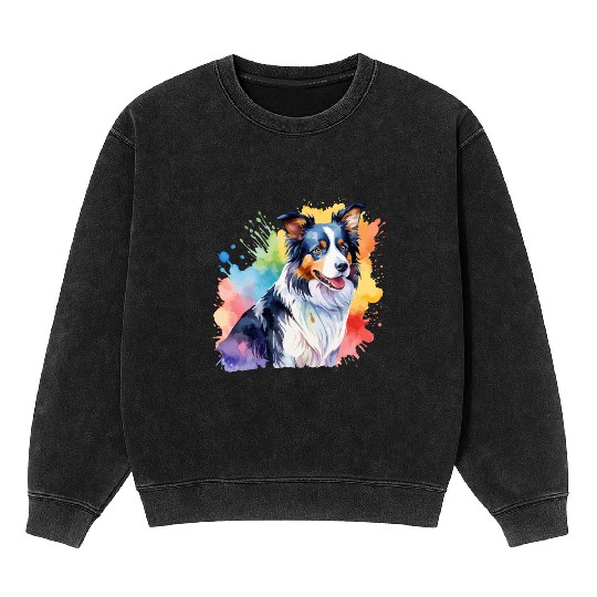 Border Collie Watercolor Mineral Wash Sweatshirts