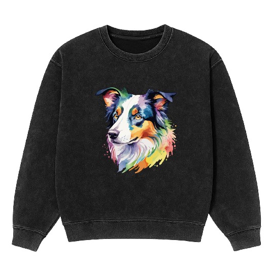 Border Collie Watercolor Mineral Wash Sweatshirts