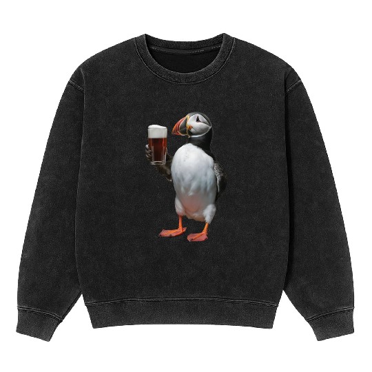Atlantic Puffin Drinking Beer Realistic Mineral Wash Sweatshirts