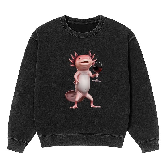 Axolotl Drinking Wine Realistic Mineral Wash Sweatshirts